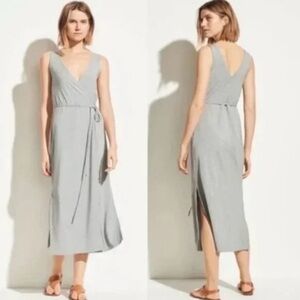 A629. VINCE Wrap Maxi Dress With Tie Detail in Gray